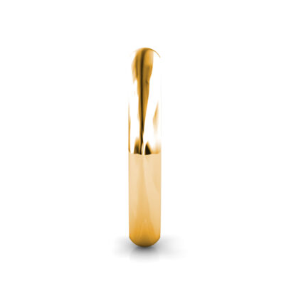 Side view of yellow gold polished domed wedding band showing the band depth and setting