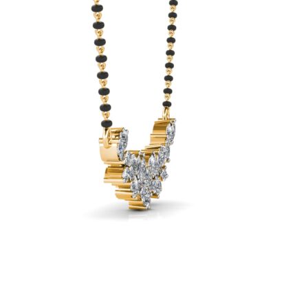 Yellow gold diamond cluster mangalsutra pendant, side view