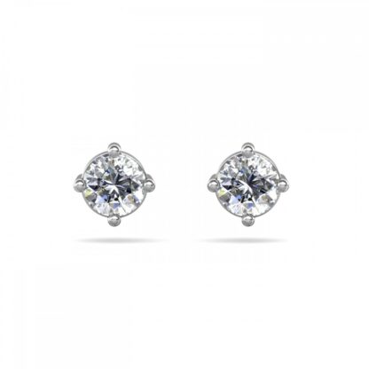 Perspective view of white gold or platinum 1.00 carat diamond stud earring