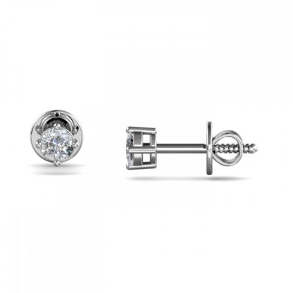 White gold solitaire diamond stud earrings, perspective view
