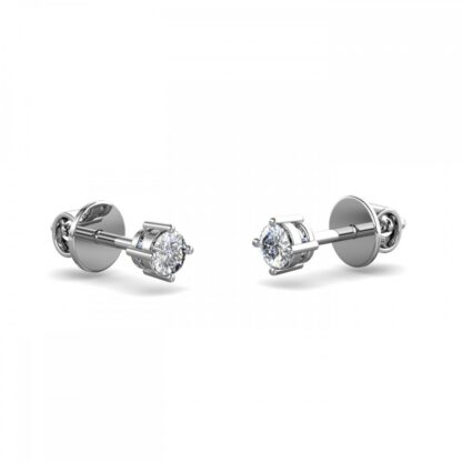 Side view of white gold or platinum 0.40 carat diamond stud earrings