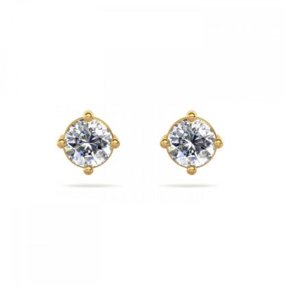 Yellow gold solitaire diamond stud earrings, front view