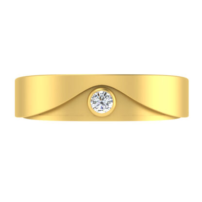 Front view of yellow gold single bezel diamond flat band for men