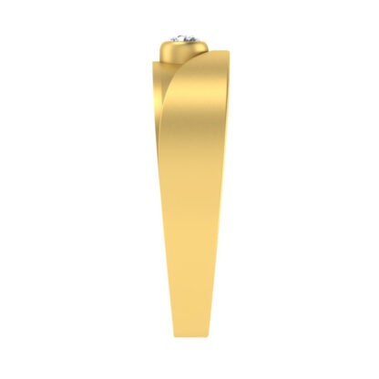 Side view of yellow gold single bezel diamond flat band for men showing the band depth and setting