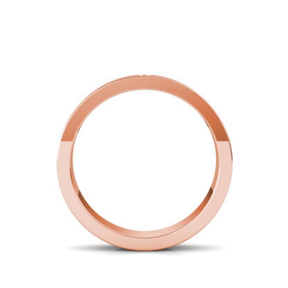 Through-finger view of rose gold paired diamond station band for men showing the band profile