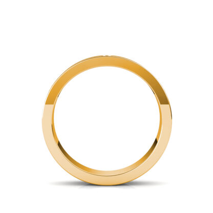 Through-finger view of yellow gold paired diamond station band for men showing the band profile