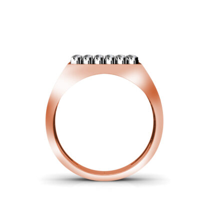Through-finger view of rose gold square diamond cluster slotted ring for men showing the band profile