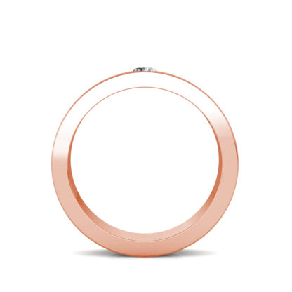 Through-finger view of rose gold wave line diamond brushed band for men showing the band profile
