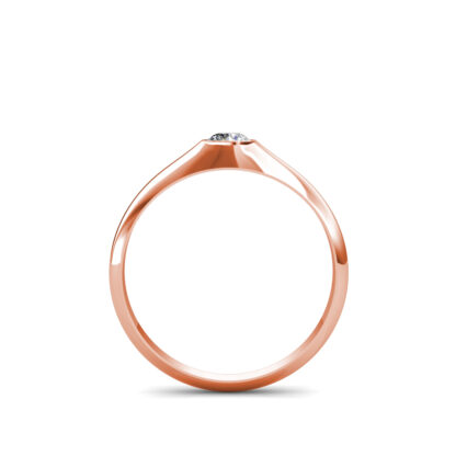 Through-finger view of rose gold domed bezel diamond ring for men showing the band profile