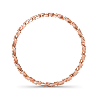 Top-down view of rose gold twisted braid diamond bangle