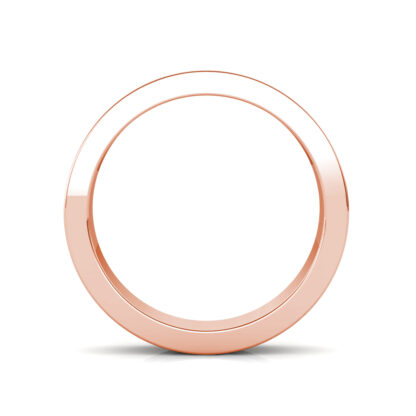 Through-finger view of rose gold brushed center groove band for men showing the band profile