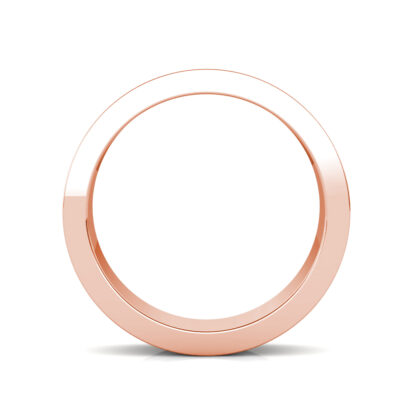 Through-finger view of rose gold brushed step edge band for men showing the band profile