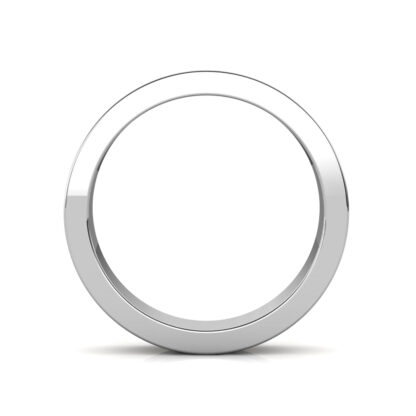 Through-finger view of white gold or platinum brushed center groove band for men showing the band profile