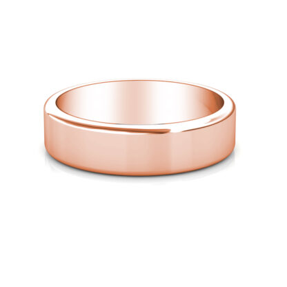 Front view of rose gold classic polished flat band for men