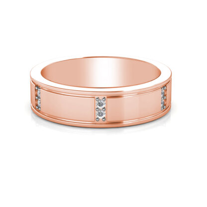 Front view of rose gold paired diamond station band for men