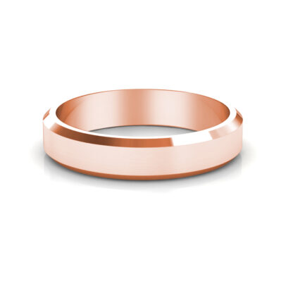 Front view of rose gold brushed beveled edge band for men