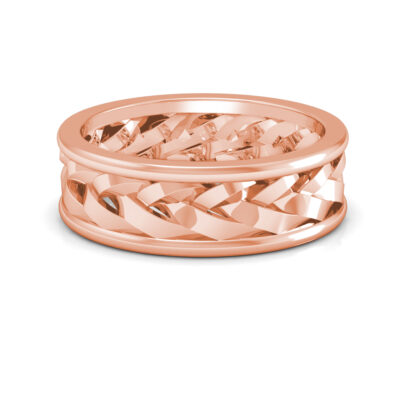Front view of rose gold braided openwork band for men