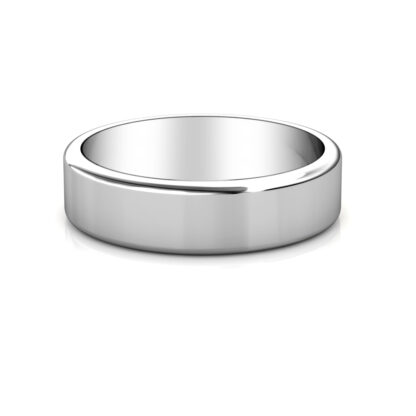 Front view of white gold or platinum classic polished flat band for men