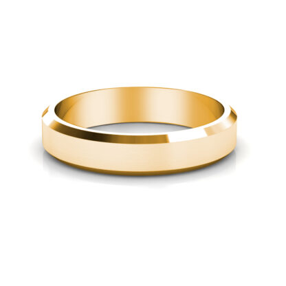 Front view of yellow gold brushed beveled edge band for men