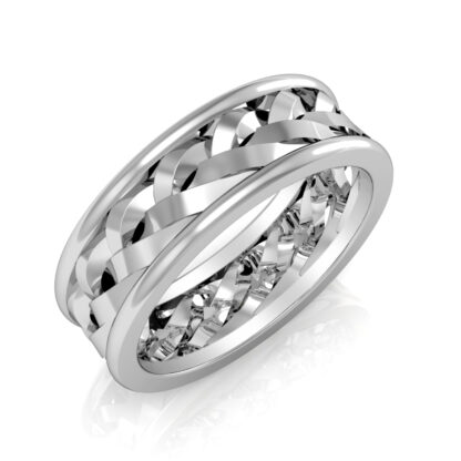 Perspective view of white gold or platinum braided openwork band for men
