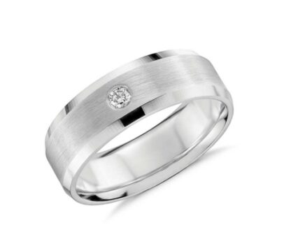 Second angled view of white gold beveled edge diamond solitaire band for men
