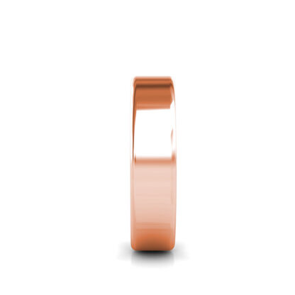 Side view of rose gold classic polished flat band for men showing the band depth