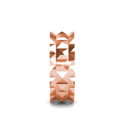 Side view of rose gold double row pyramid stud band for men showing the band depth