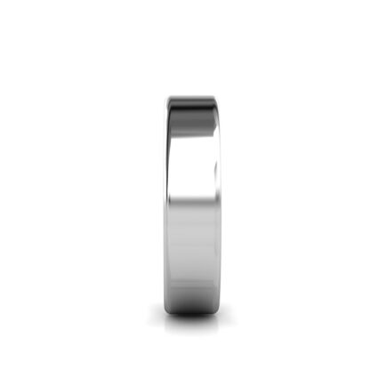 Side view of white gold or platinum classic polished flat band for men showing the band depth