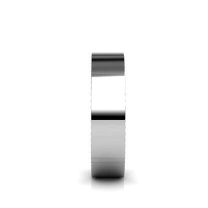 Side view of white gold or platinum hidden diamond edge pave band showing the band depth