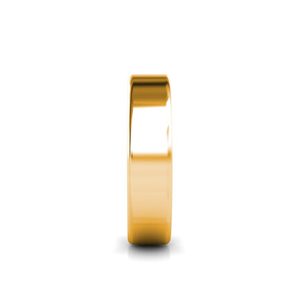 Side view of yellow gold classic polished flat band for men showing the band depth