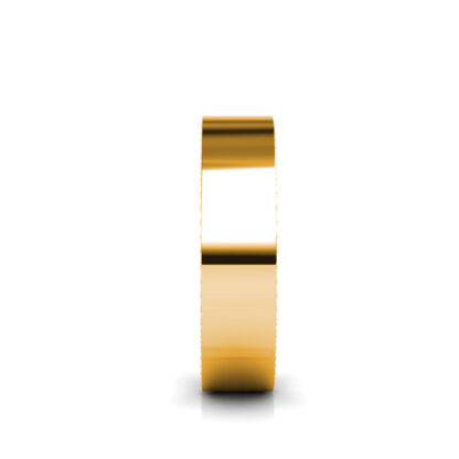 Side view of yellow gold hidden diamond edge pave band showing the band depth