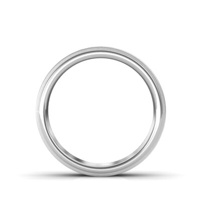 Through-finger view of white gold or platinum channel-set diamond brushed band for men showing the band profile