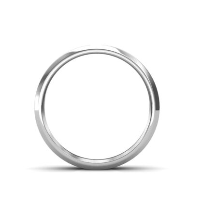 Through-finger view of white gold beveled edge diamond solitaire band for men showing the band profile