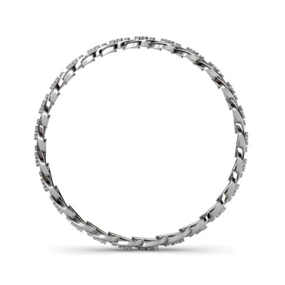 Top-down view of white gold or platinum twisted braid diamond bangle