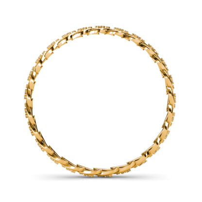 Top-down view of yellow gold twisted braid diamond bangle