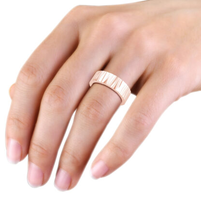 Rose gold bark texture band for men worn on the hand