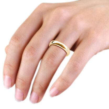 Yellow gold classic polished dome band for men worn on the hand