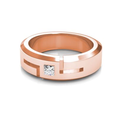 Front view of rose gold princess diamond cutout beveled band for men
