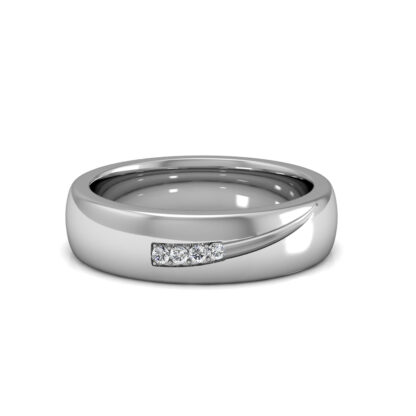 Front view of white gold slanted channel diamond domed band for men