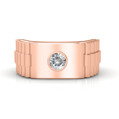 Front view of rose gold stepped ridge bezel diamond ring for men