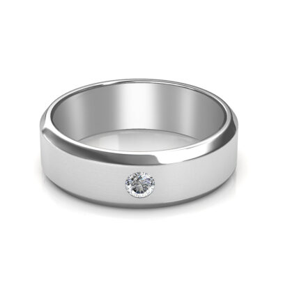 Front view of white gold beveled edge diamond solitaire band for men