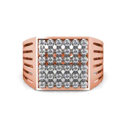 Front view of rose gold square diamond cluster slotted ring for men