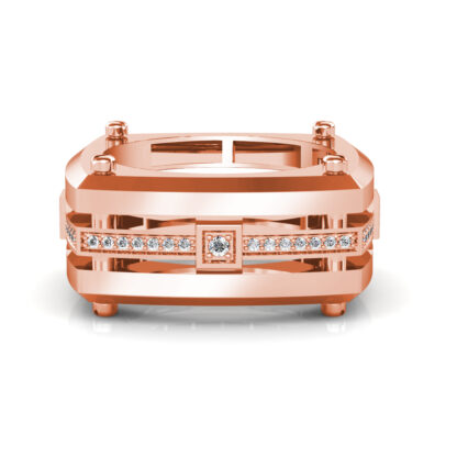 Front view of rose gold screw detail diamond square band for men