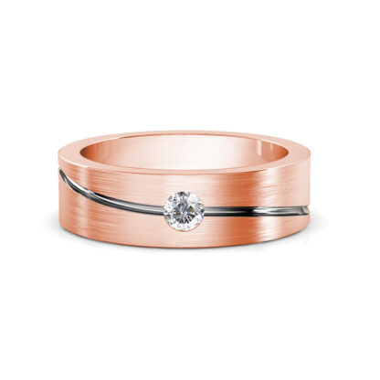 Front view of rose gold wave line diamond brushed band for men