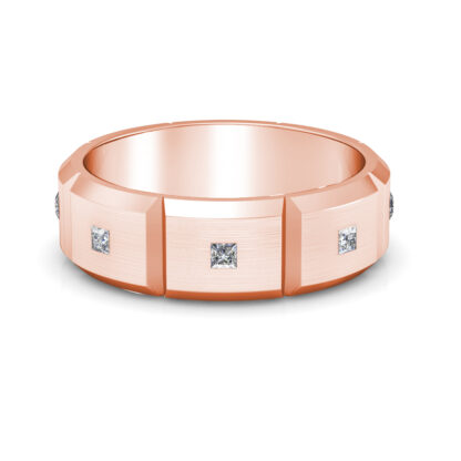 Front view of rose gold princess diamond station band for men