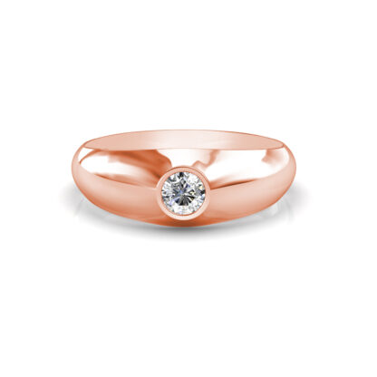 Front view of rose gold domed bezel diamond ring for men