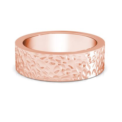 Front view of rose gold hammered texture band for men