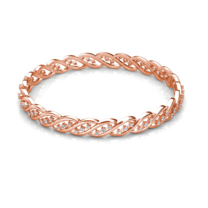 Perspective view of rose gold twisted braid diamond bangle