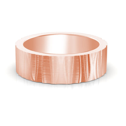 Front view of rose gold bark texture band for men