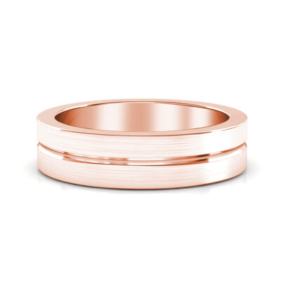 Front view of rose gold brushed center groove band for men